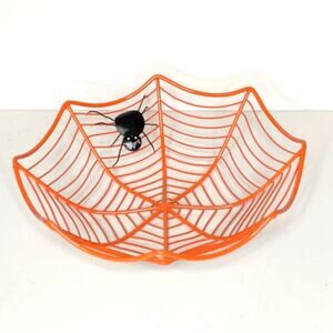 Orange Metal Spiderweb Halloween‎ Candy Bowl Dish